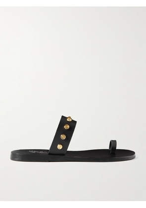Ancient Greek Sandals - Thalia Shell Embellished Leather Slides - Black - IT35,IT36,IT37,IT38,IT39,IT40,IT41,IT42