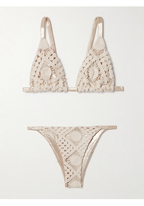 SARA CRISTINA - Sun Crocheted Cotton And Metallic Triangle Bikini - Ivory - x small,small,medium,large,x large