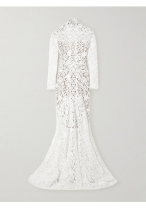 Costarellos - Alessa Cutout Corded Lace And Tulle Turtleneck Gown - Off-white - FR34,FR36,FR38,FR40,FR42,FR46