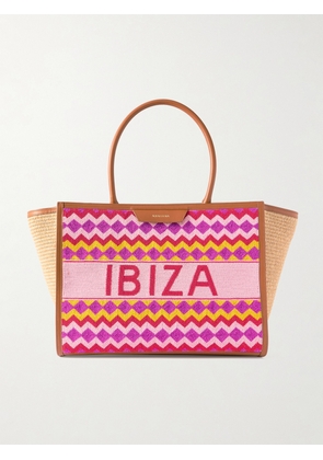 Aquazzura - Ibiza Leather-trimmed Beaded Raffia Tote - Pink - One size