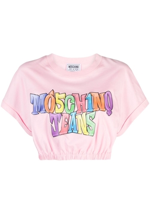 MOSCHINO JEANS logo-print cropped T-shirt - Pink