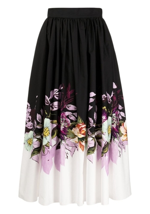 Elie Saab floral-print poplin organic cotton skirt - Black