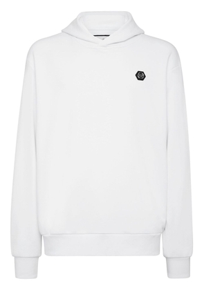 Philipp Plein logo-patch long-sleeve hoodie - White