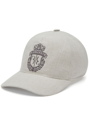 Billionaire crest-embroidered linen baseball cap - Neutrals