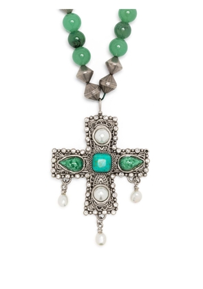 Roberto Cavalli multi-stone cross pendant necklace - Green