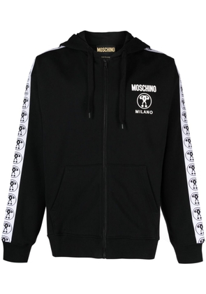 Moschino logo-tape zip-up cotton hoodie - Black