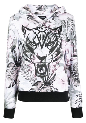 Plein Sport tiger-print detail hoodie - Grey