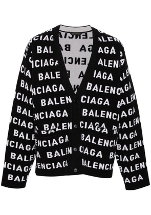 Balenciaga logo-intarsia V-neck cardigan - Black