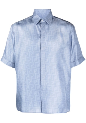 FENDI FF-logo print silk shirt - Blue