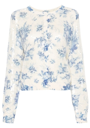TWINSET floral-print oprn-knit cardigan - Neutrals