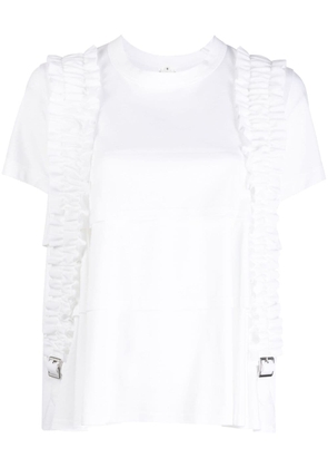 Noir Kei Ninomiya buckle-embellished ruffled T-shirt - White