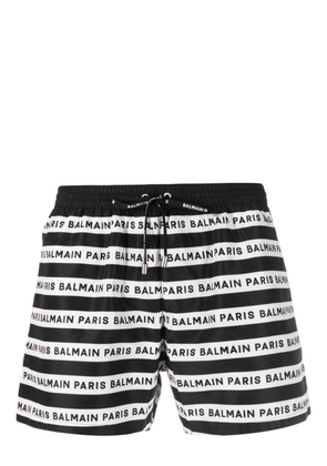 Balmain striped logo-print swim shorts - Black