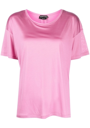 TOM FORD logo-patch short-sleeved silk T-shirt - Pink