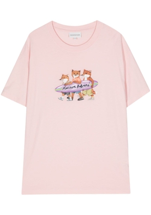 Maison Kitsuné Surfing Foxes-print cotton T-shirt - Pink