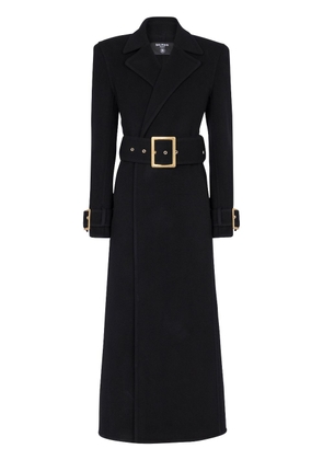 Balmain belted long wool-blend coat - Black