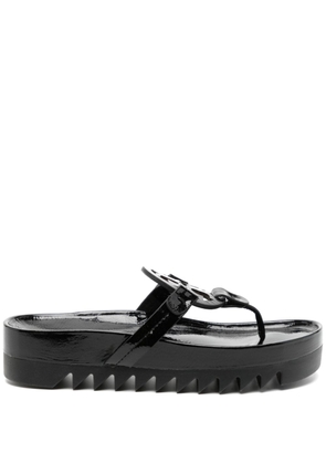 Tory Burch appliqué-logo leather flip-flops - Black