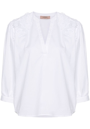 TWINSET floral lace appliqué poplin blouse - White