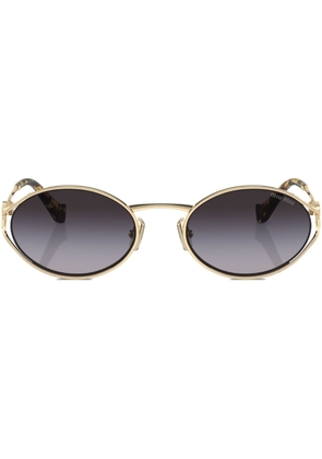Miu Miu Eyewear logo-plaque oval-frame sunglasses - Gold