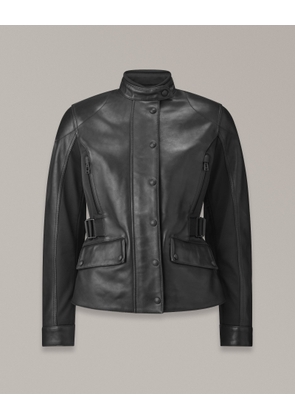 Belstaff Westerly Motorcycle Jacket Women's Aqua-Wax Leather Black Size 46