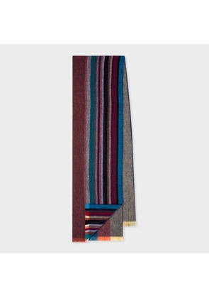 Paul Smith Muted 'Signature Stripe' Wool-Cashmere Stripe Scarf Multicolour