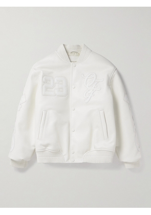 Off-White - Natlover Oversized Logo-Appliquéd Full-Grain Leather Varsity Jacket - Men - White - IT 48