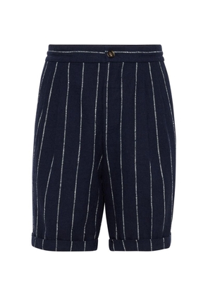 Brunello Cucinelli Linen-Wool Pinstripe Bermuda Shorts