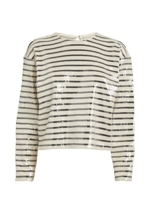 Frame Sequin-Embellished Striped T-Shirt