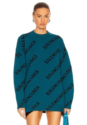 Balenciaga Long Sleeve Crewneck Sweater in Petrol Blue & Black - Blue. Size M (also in ).