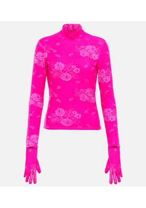 Balenciaga Floral lace mockneck gloved top