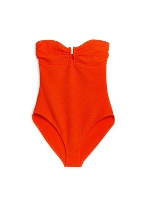 Textured Bandeau Swimsuit - Orange