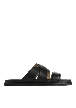 Leather Slide Sandals - Black