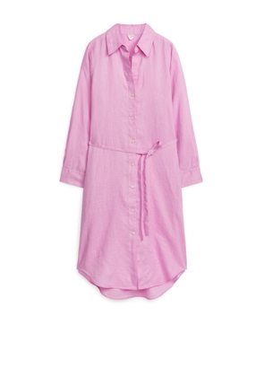 Linen Shirt Dress - Pink
