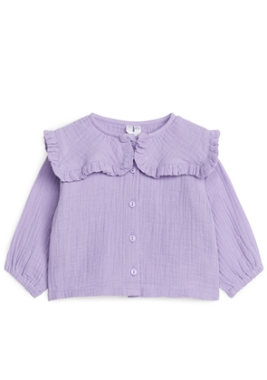 Frill-Collar Cheesecloth Blouse - Purple