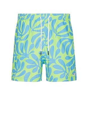 Solid & Striped The Classic Swim Shorts in Leaf Print - Teal. Size XL/1X (also in ).