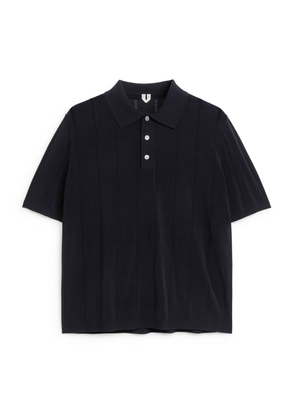 Pointelle-Knit Polo Shirt - Blue