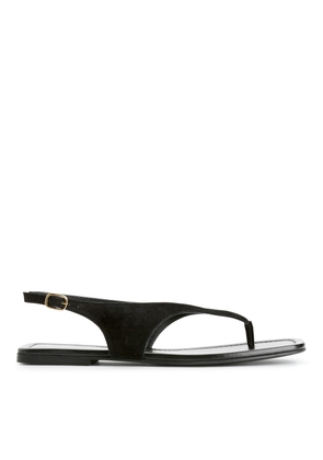 Suede Thong Sandals - Black