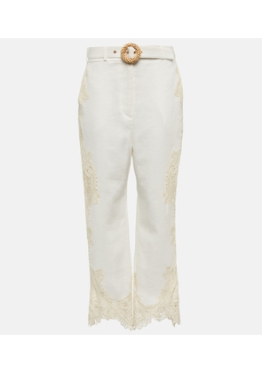Zimmermann Laurel high-rise lace-trimmed linen pants