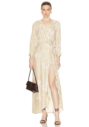 Natalie Martin Kate Long Sleeve Dress in Sunflower Stripe Print Agave - Cream. Size XS (also in ).