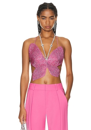 AREA Crystal Embellished Butterfly Top in Carmine Rose - Pink. Size XS (also in ).