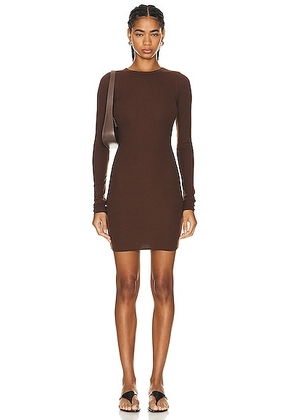 Eterne Long Sleeve Crewneck Mini Dress in Chocolate - Chocolate. Size XS (also in ).