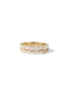 Suzanne Kalan Baguette Diamond Ring in Yellow Gold/White Diamonds, Size 6