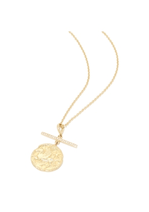 Azlee Pegasus Coin with Diamond Bar Necklace in Yellow Gold/Diamond