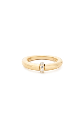 Sophie Ratner Single Diamond Domed Ring in Yellow Gold/Pave, Size 6