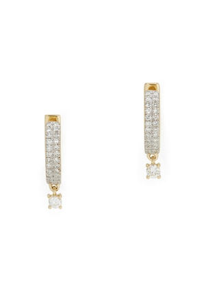 Eriness Diamond Yellow-Gold Huggies with Round Diamond Drop Earring in Yellow Gold/White Diamond
