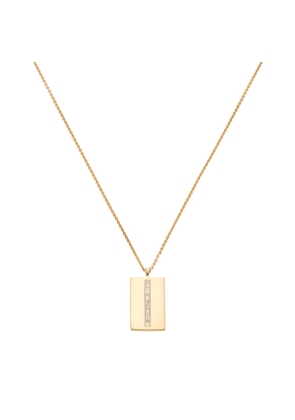 Eriness Diamond Baguette Dog Tag Necklace in Yellow Gold/White Diamond