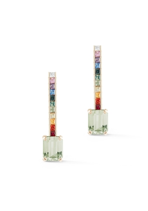 Mateo Somewhere Over The Rainbow Earrings in Yellow Gold/Rainbow Sapphire/Green Amethyst