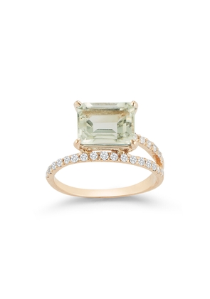 Mateo Point Of Focus Ring in Yellow Gold/White Diamonds/Green Amethyst, Size 5
