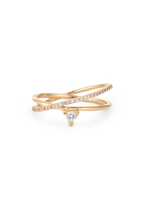 Sophie Ratner Pavé Crossroads Ring in Yellow Gold/White Diamonds, Size 5