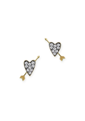 Sorellina Heart Stud Earrings in Yellow Gold/White Diamond