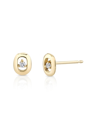Lizzie Mandler Xs Link and Diamonds Stud Earrings in Yellow Gold/White Diamond